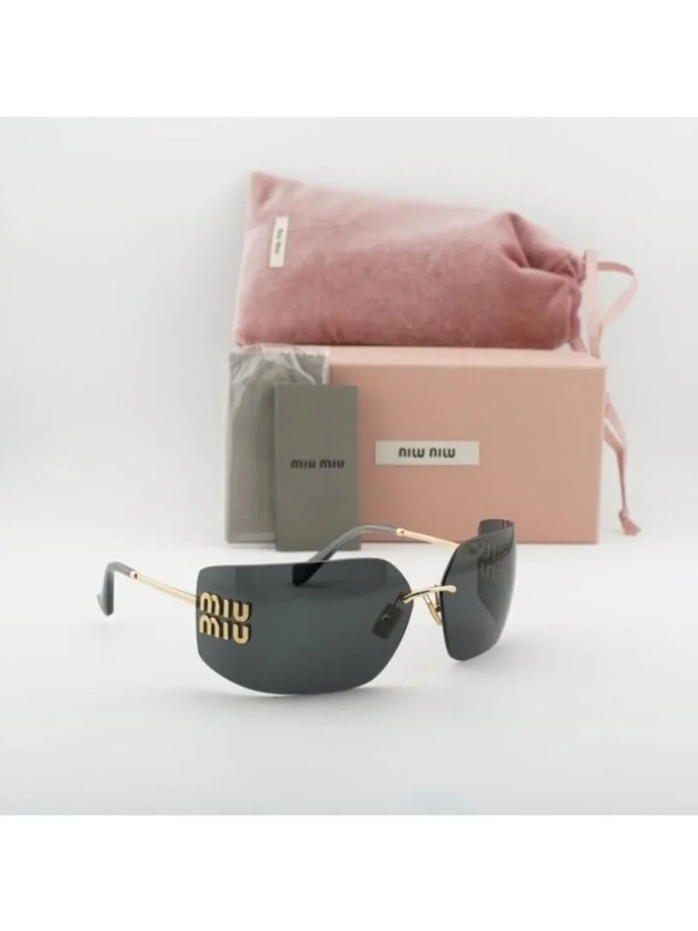 Miu Miu MU54YS 5AK5S0 Geometric Sunglasses - Gold/Dark Grey